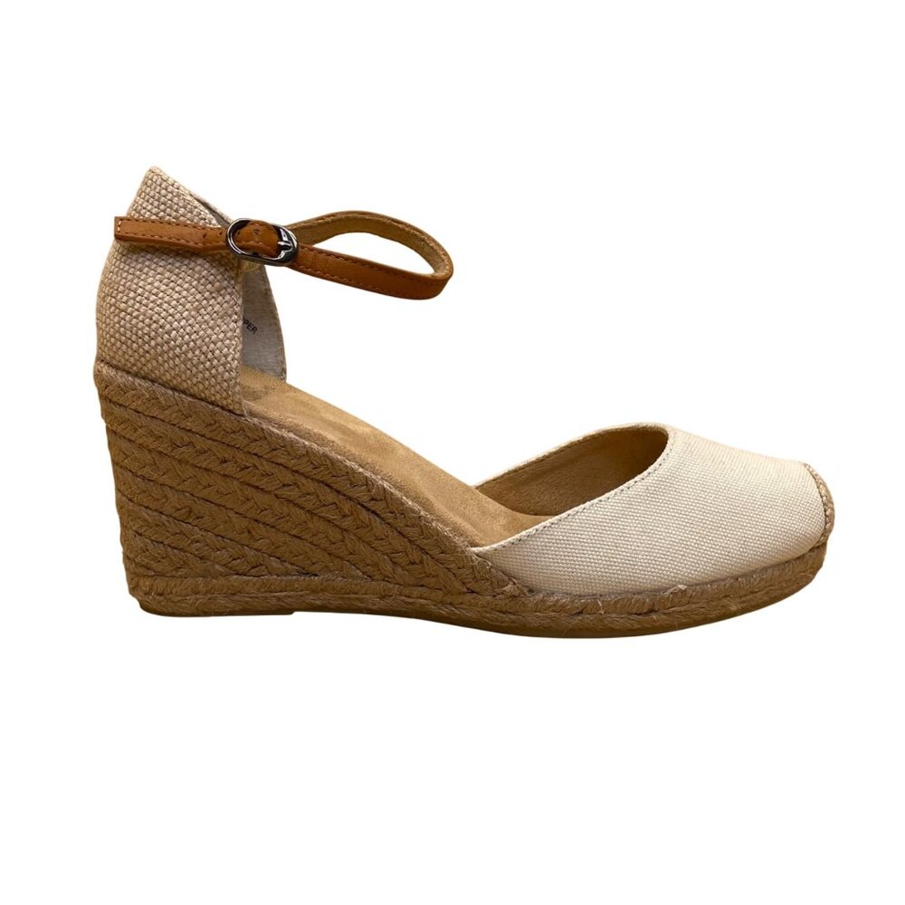 White Mountain Women’s White Canvas Ankle Strap Wedge Espadrilles Size 8.5M